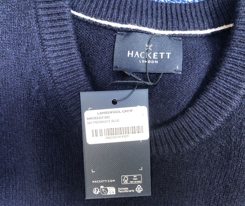 100% вълна Hackett London Lambswool Pullover ОРИГИНАЛЕН мъжки пуловер