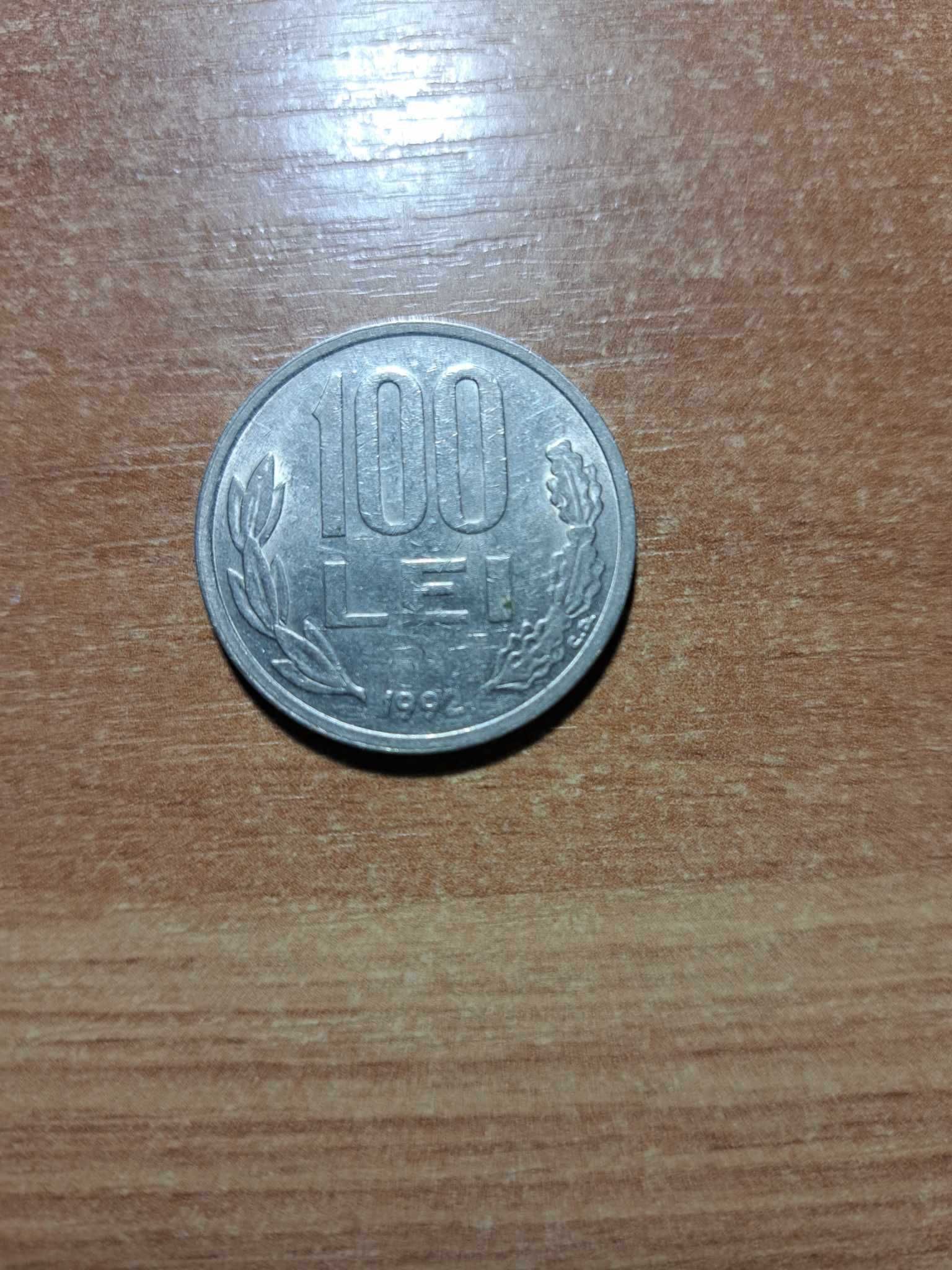 Vand moneda 100 lei cu Mihai Viteazul , din anul 1992 , Stare buna