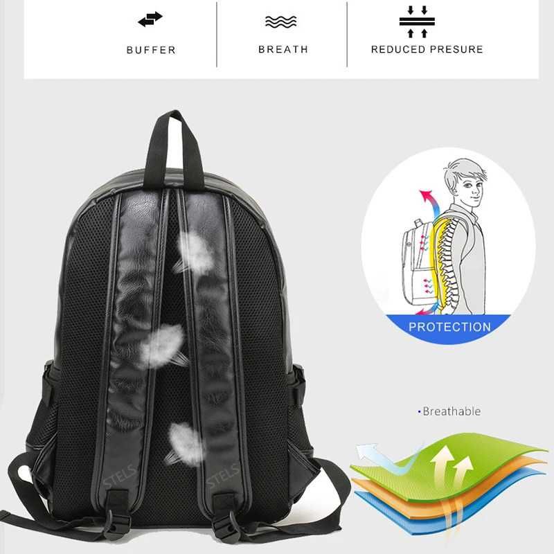 Раница за лаптоп STELS Q90, еко кожа, 15.6", черна, водоустойчива