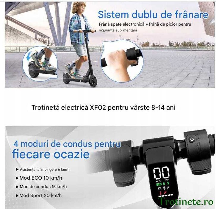 Trotineta electrica copii 8-14 ani, pliabilă, 200W 80kg, 20 km/ora