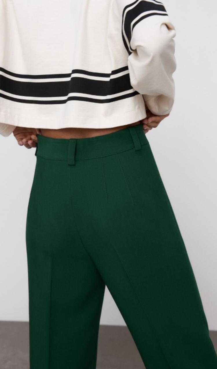 Прямые брюки Zara изумрудного цвета