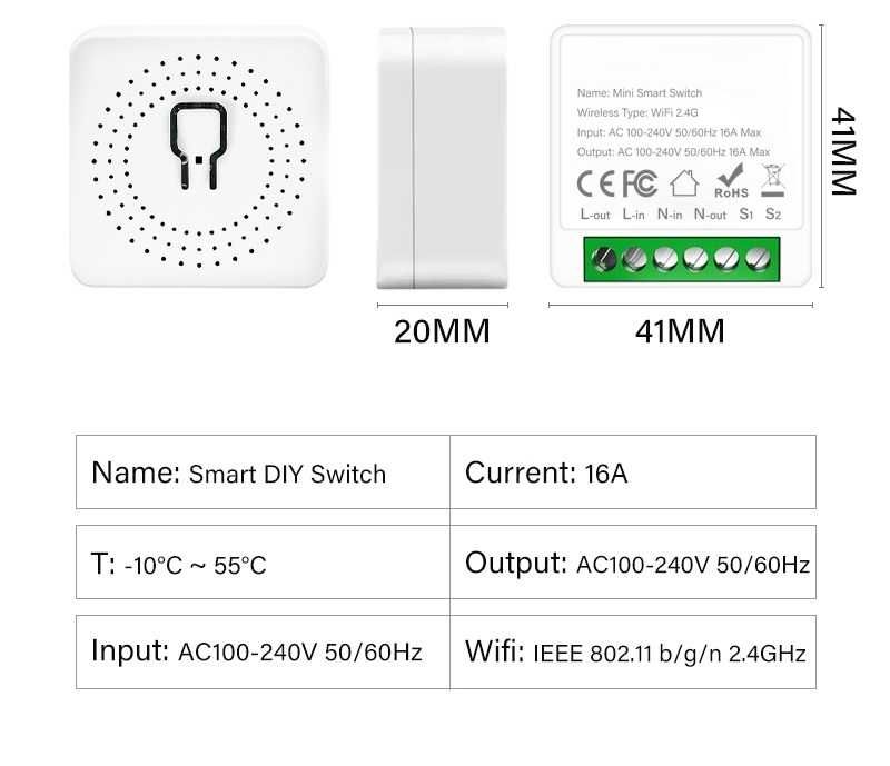 Wi-Fi Мини Интелигентно реле - Превключвател 16A, 20214256