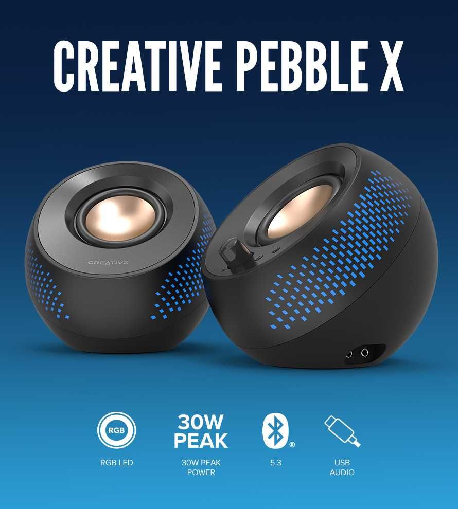Creative Pebble X 2.0 USB-C, RGB осветление, Bluetooth 5.3, USB аудио/