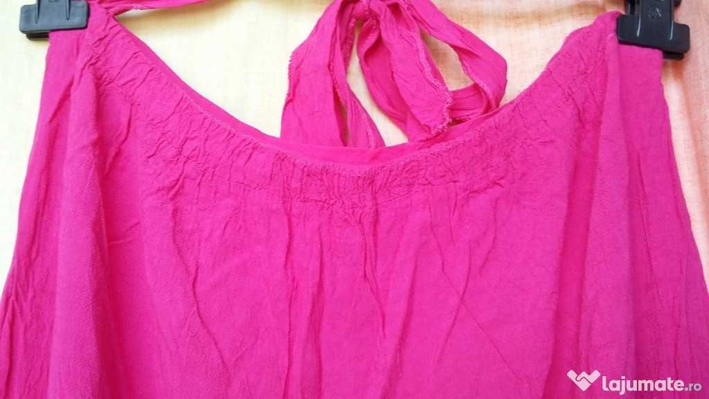 Rochie maxi de plaja sau casual roz aprins snur panglica elastic