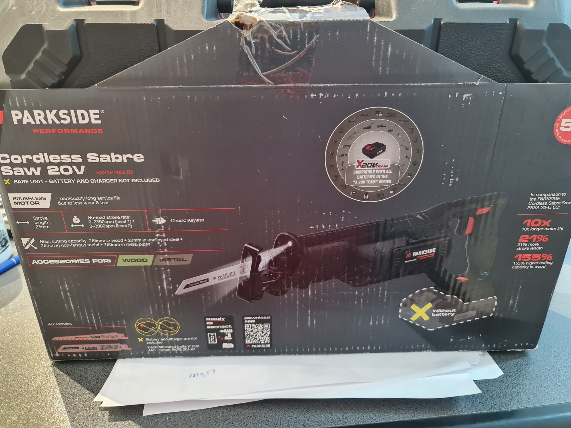 Fierastrau sabie PARKSIDE PERFORMANCE brusless 20 v fără acumulator