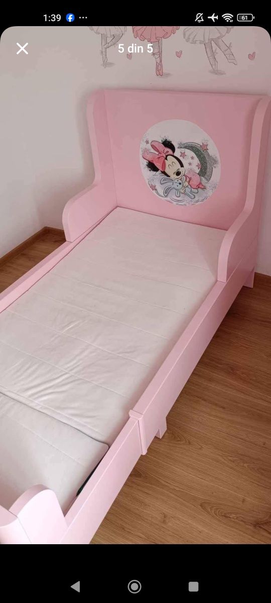 Pat pentru fetițe cu Minnie Mouse + Saltea IKEA INNERLIG