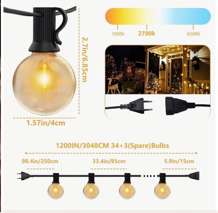 Ghirlanda luminoasa 30 metri/34 becuri led + 3 becuri led rezerva