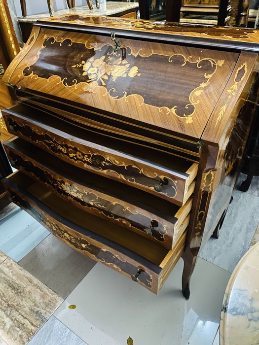 Comoda Secretaire Birou Lemn Masiv Intarsii Vintage Baroc