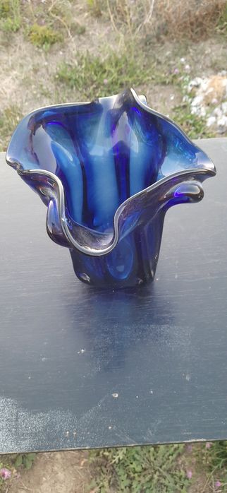 Vaza cristal albastru, vaza vintage