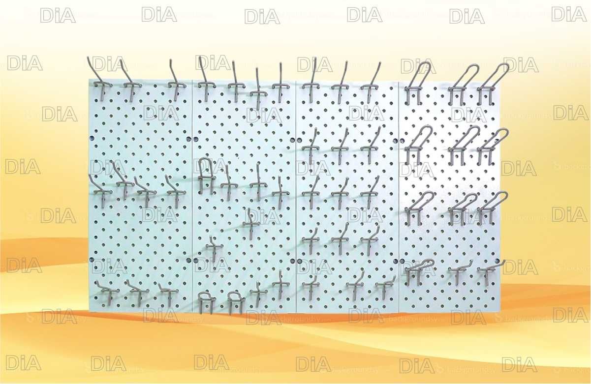 Teshilgan panel, перфопанель, do'konda ilgaklar uchun teshilgan panel