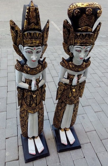 Set sculpturi asiatice de dimensiuni mari din lemn