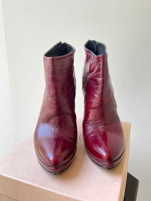 Botine rosii cu toc din piele Patrizia Rigotti