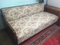 Canapea extensibilă, vintage, lemn masiv nuc.