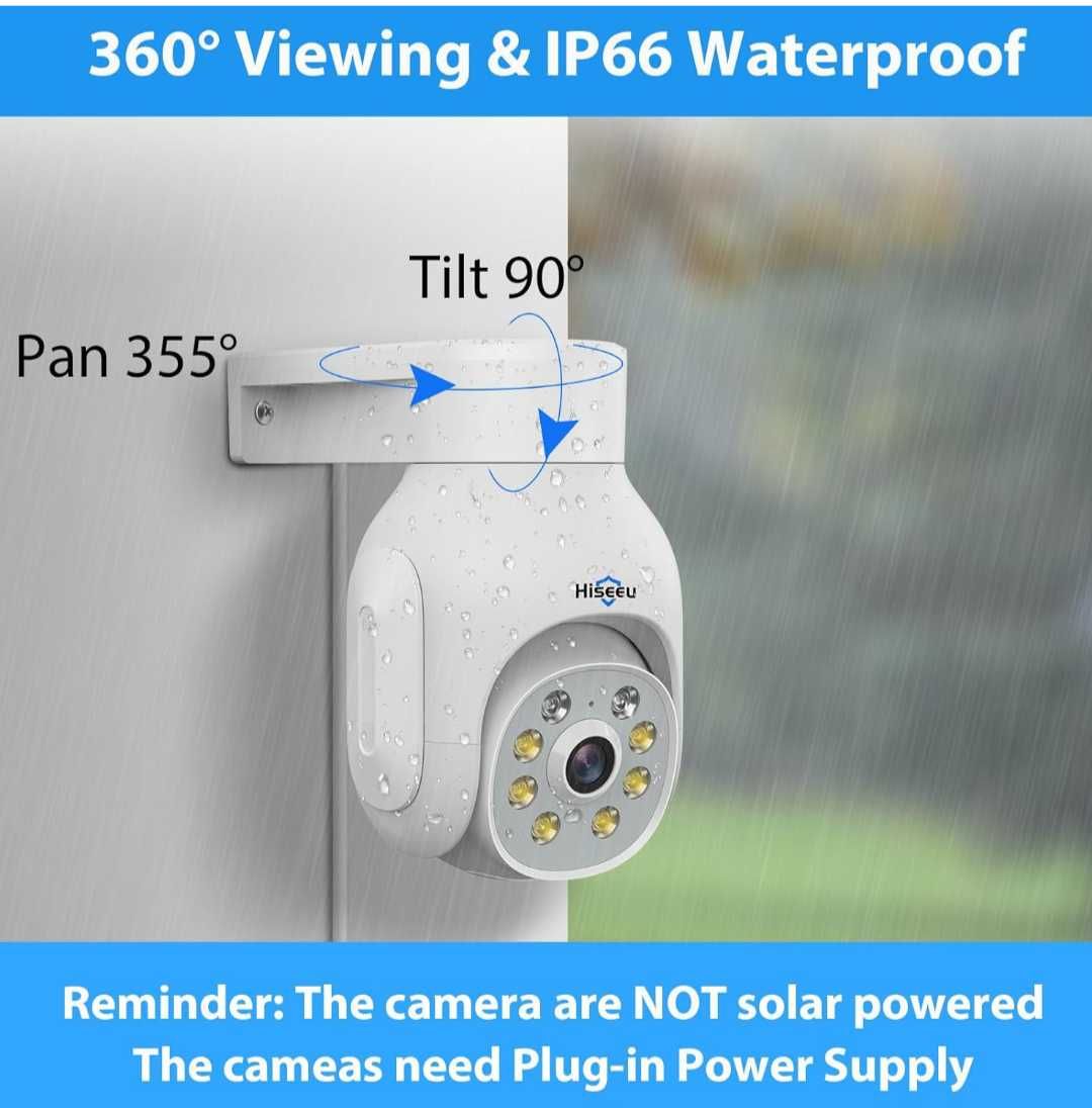 Hiseeu 5MP PTZ система IP66 4 бр.WiFi камери,1TB твърд диск,4K10CH NVR