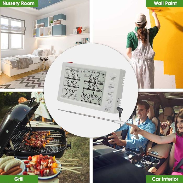 Kethvoz 8 в 1 Монитор за качество на въздуха на закрито с външна сонда