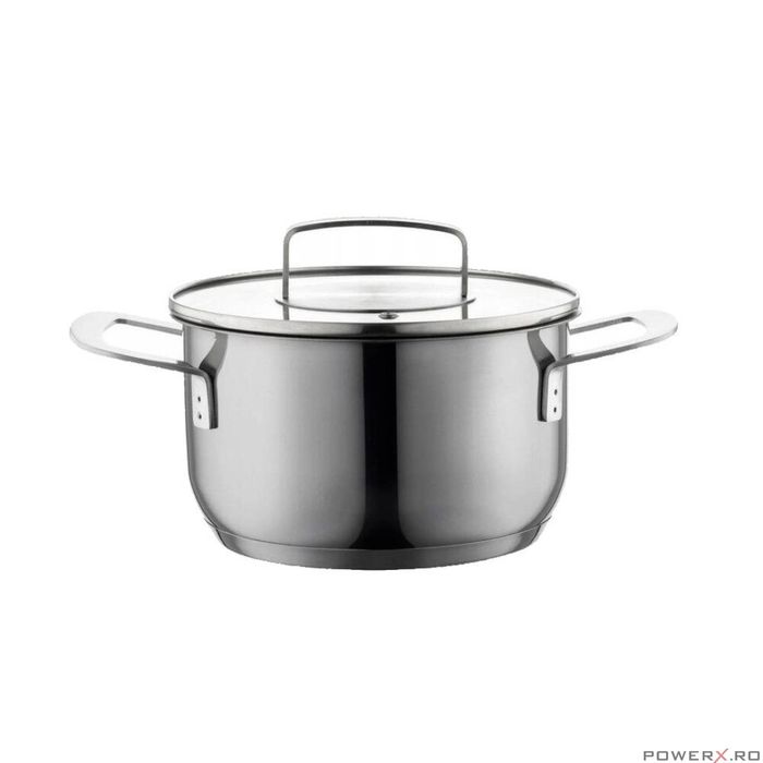 Oala cu capac, din inox, parte inferioara cu 5 straturi, diametru 20