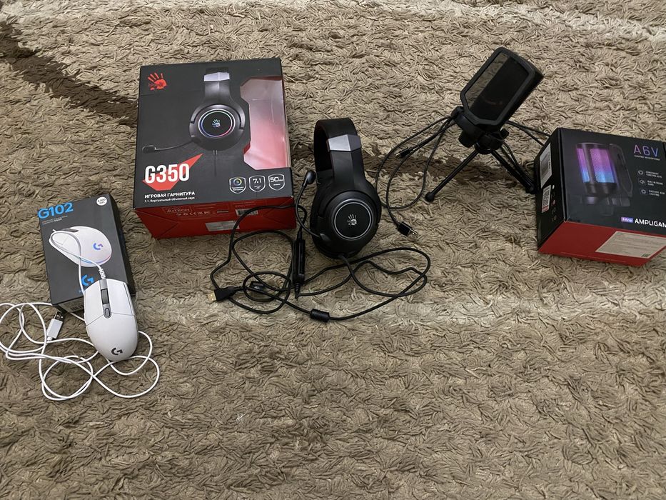 мышка G102 наушники Bloody G350 Black микрофон FIFINE A6V
