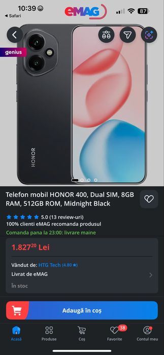 Honor 400, Dual SIM, 8GB RAM, 512GB ROM, Midnight Black