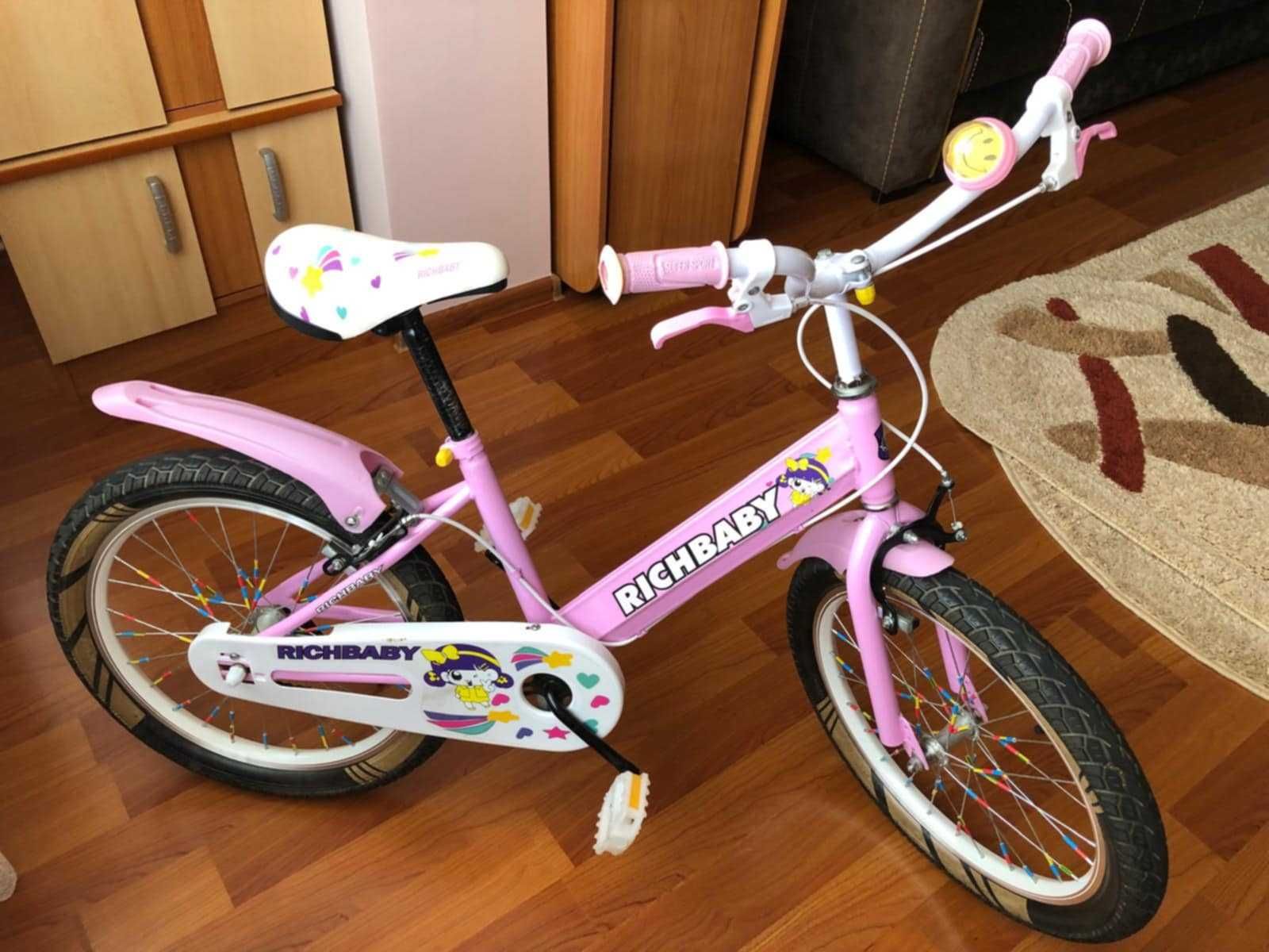 Bicicleta pentru copii Rich Baby, 20 inch, fucsia/ alb