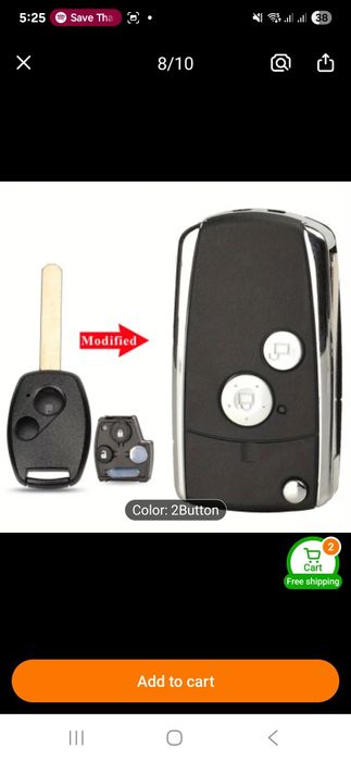 Кутия за ключ за Honda CR-V, Accord и др. с два бутона