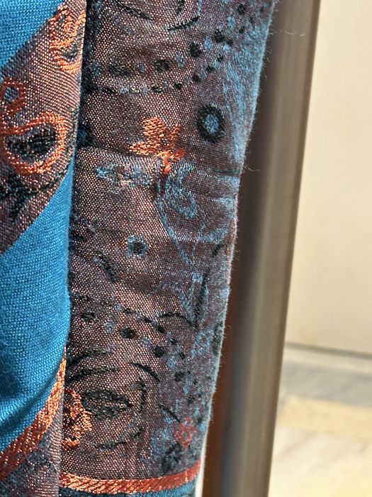 Разкошен копринен персийски шал в синьо и оранж