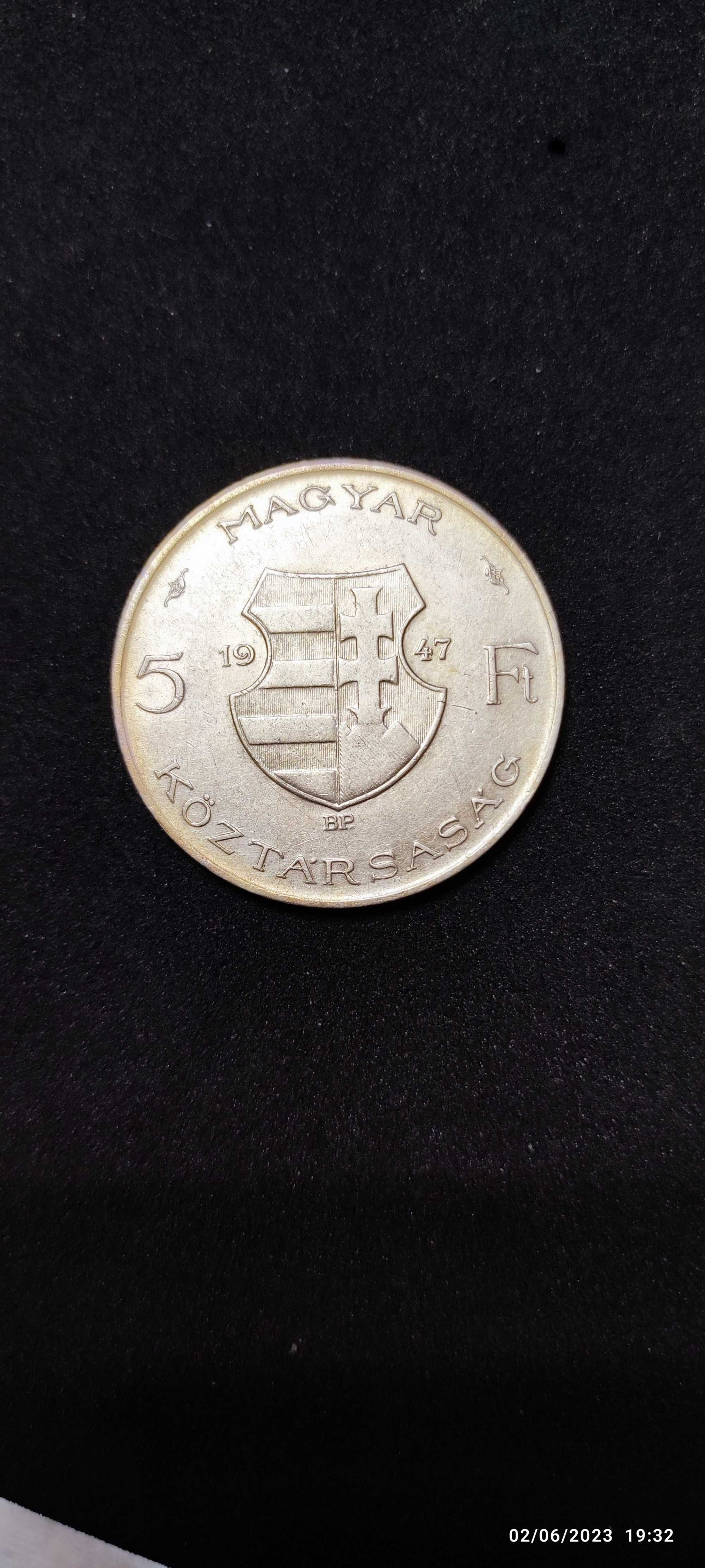 Moneda argint 5 Forint, UNGARIA, 1947