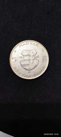 Moneda argint 5 Forint, UNGARIA, 1947