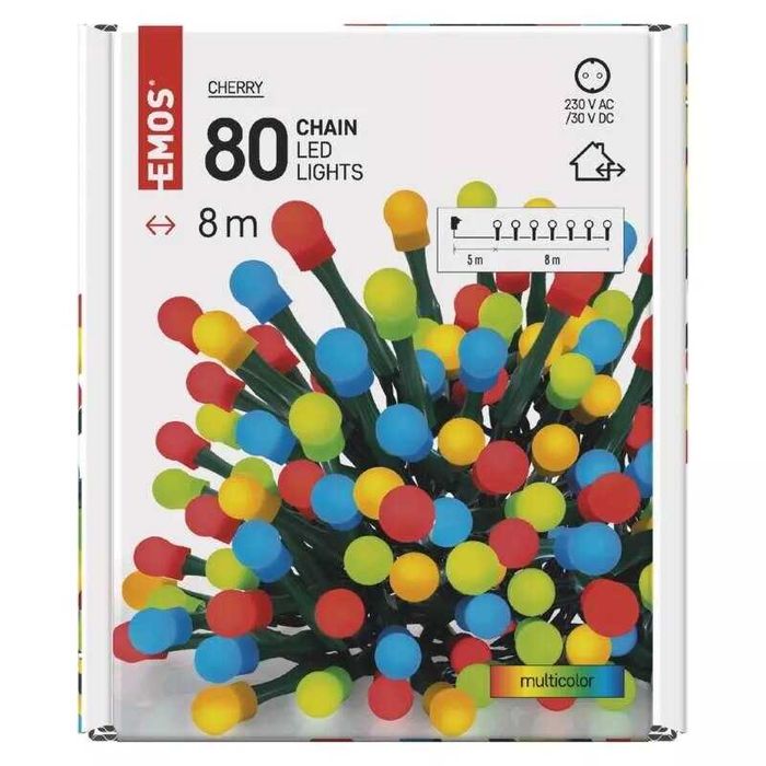 D5AM02 - Коледна светлина, 8m, 80 LED крушки "Cherry", многоцветни
