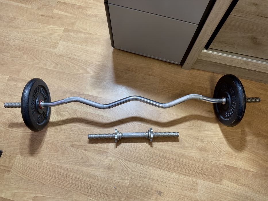 Haltera Z 120cm si gantera 45 cm cu discuri de 28kg