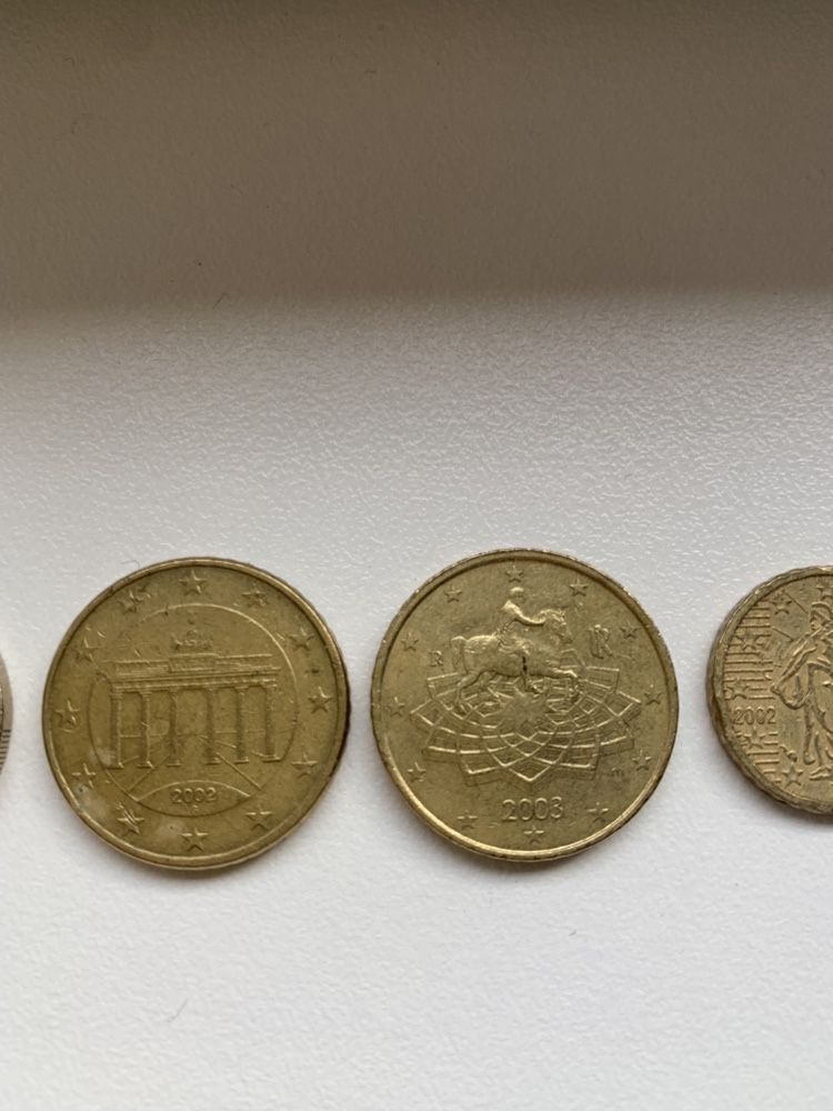 Monezi euro 2, 1, 50centi, 10 centi 2002