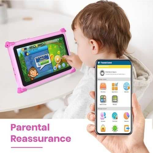 Нов розов Android таблет за деца 3–7г образователни приложения и игри