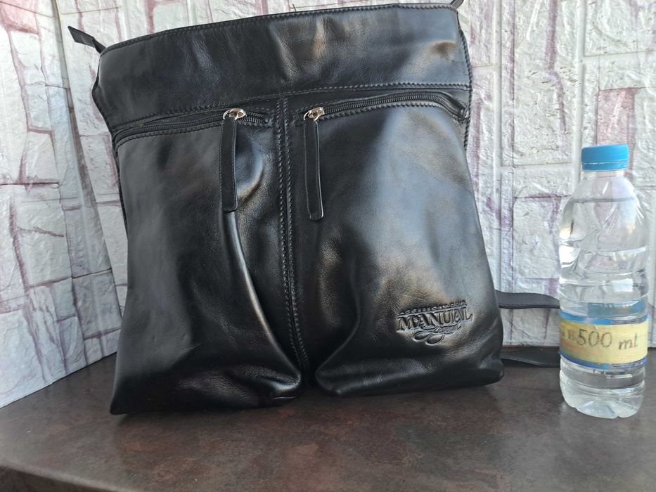 дамска чанта,черна кожена италианска чанта-естествена кожа,