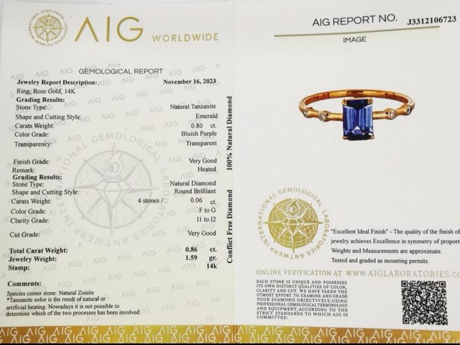 Inel din aur roz de 14K cu Tanzanit natural și diamante naturale