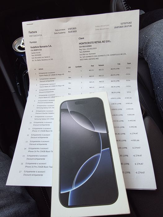 Iphone 16 Pro 5G Black 256Gb NOU Sigilat Factură 2 ANI GARANȚIE