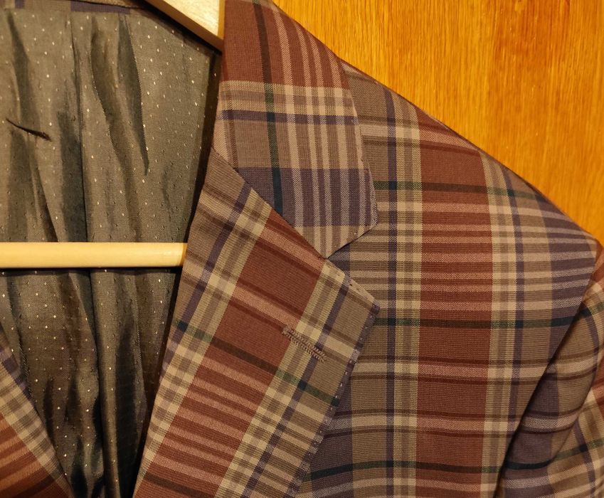 Sacou blazer slim 52 XL premium Bigotti NOU lana 100% carouri grena