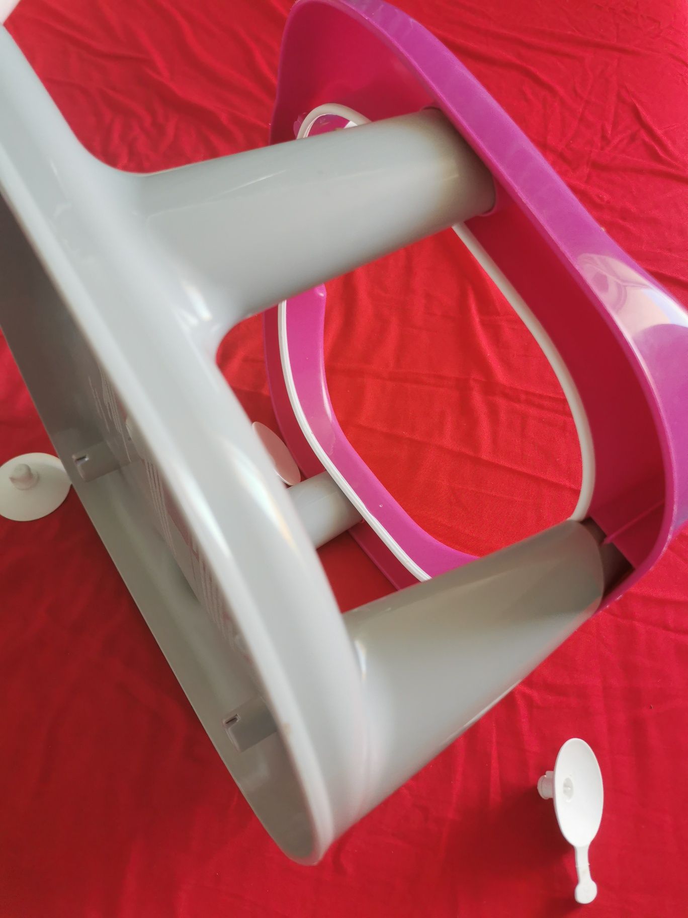 Scaun de baie pentru bebe, cu jucarii, Antiderapant, Panda, Gri cu Roz