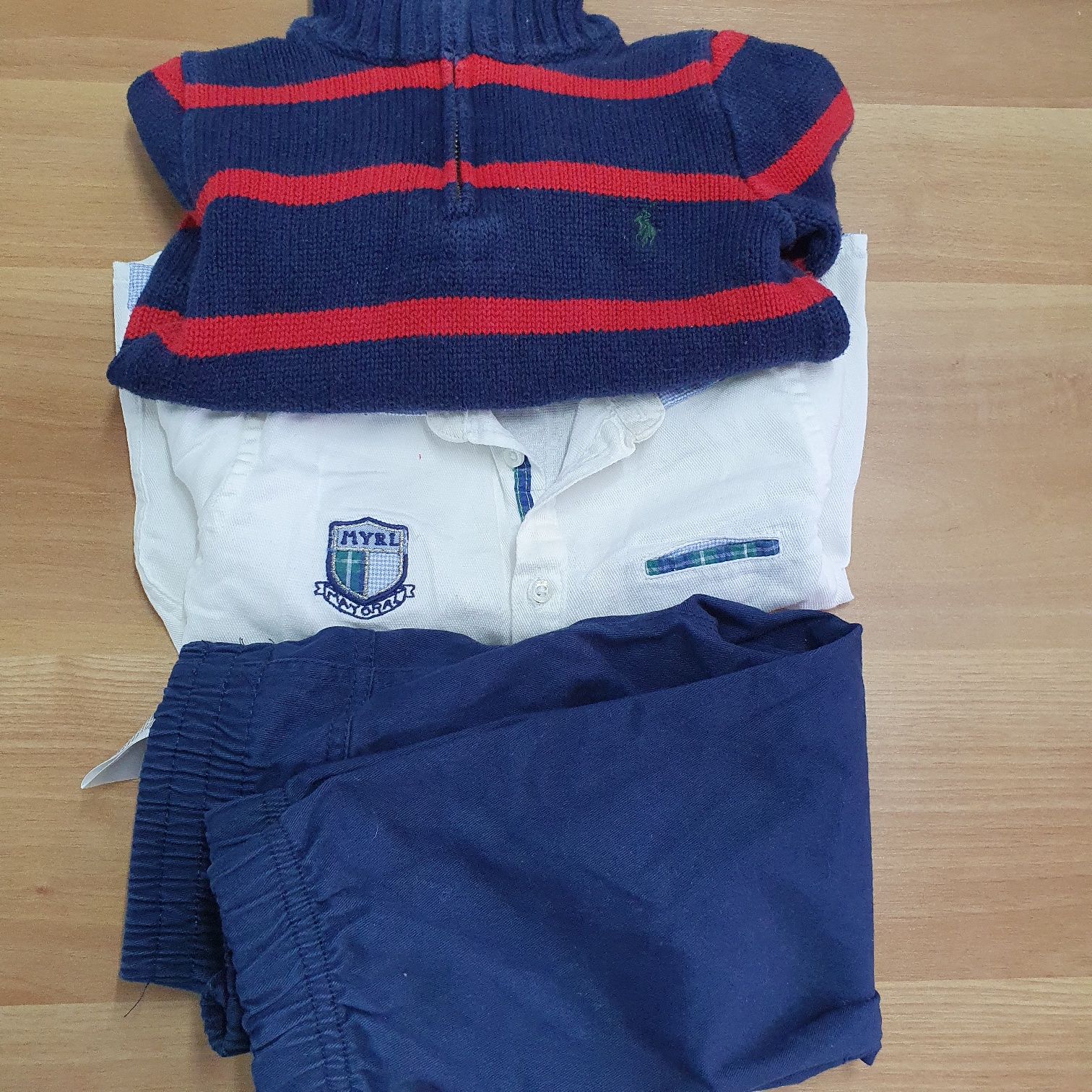 Set pantaloni, camasa Mayoral, pulover Ralph Lauren, 2 ani