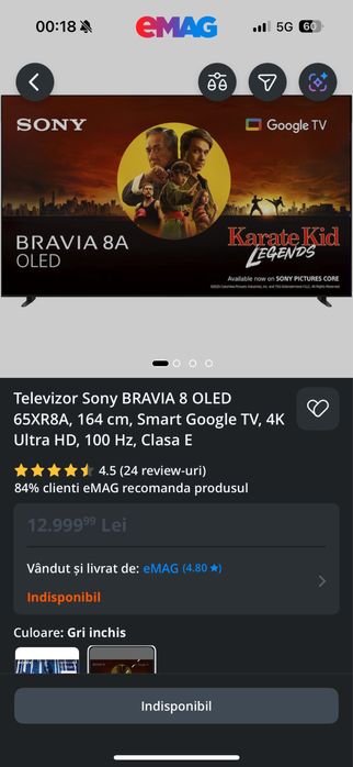 Televizor Sony BRAVIA 8 OLED 65XR8A, 4k , 100 Hz, Smart Google TV
