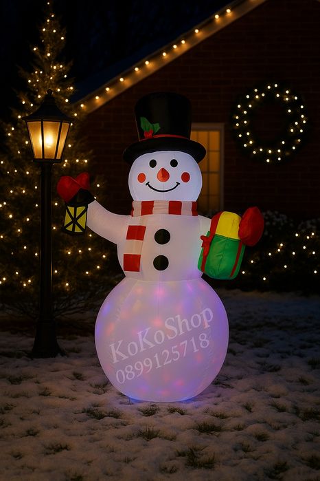 Надуваем Снежен човек с LED светлини-120 см./Коледна украса/декорация