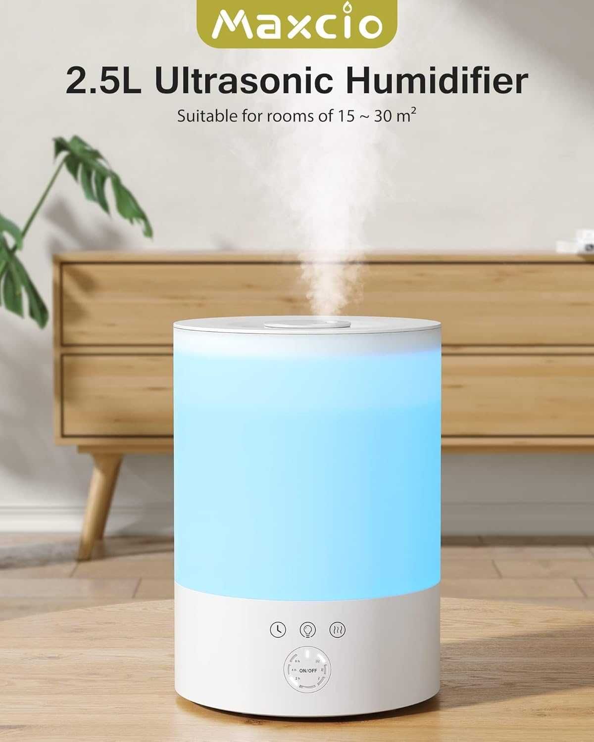 Овлажнител за въздух Maxcio 2.5 L, Ultrasonic RGB,Гаранция