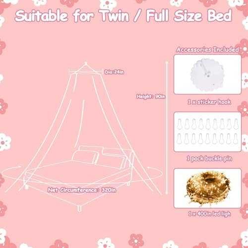 Нов Принцески балдахин с LED звезди – розов, за детска стая, момиче