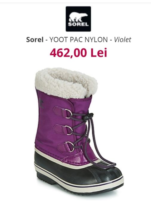 Cizme zapada SOREL Carnivale, ghete iarnă ptr copii, apreschiuri nr 30
