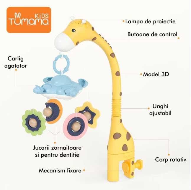 Carusel bebe Girafa Somnoroasa - interactiv, multifunctional - Tumama