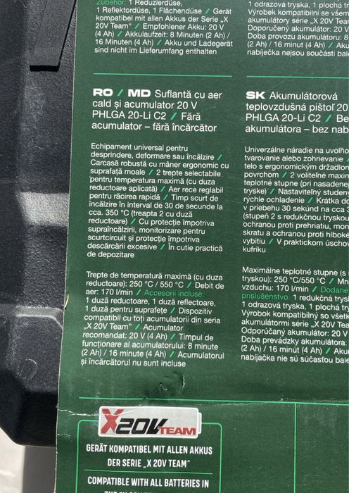 Suflanta aer cald pe acumulator 20v Parkside