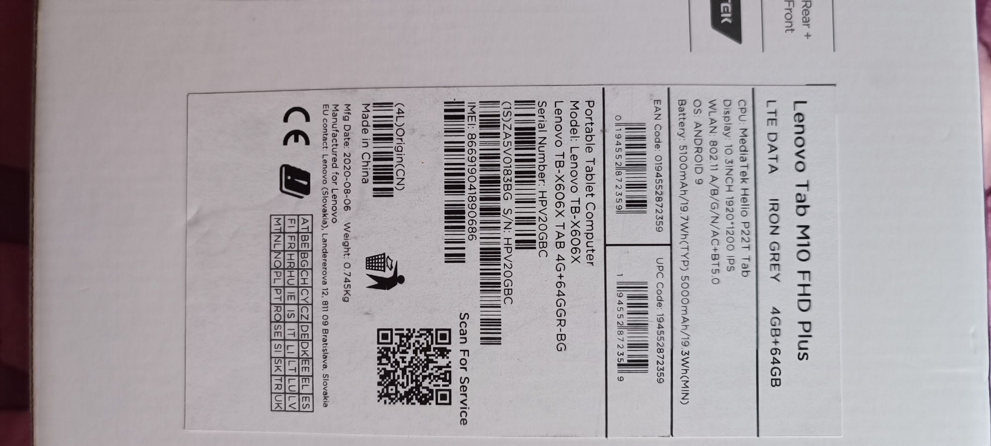 Таблет Lenovo tab M10 FHD PLUS