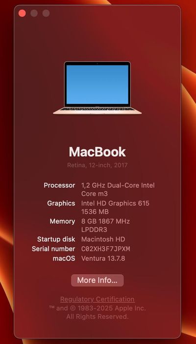 Macbook Retina 12 (2017) Core m3, 8GB, 256GB