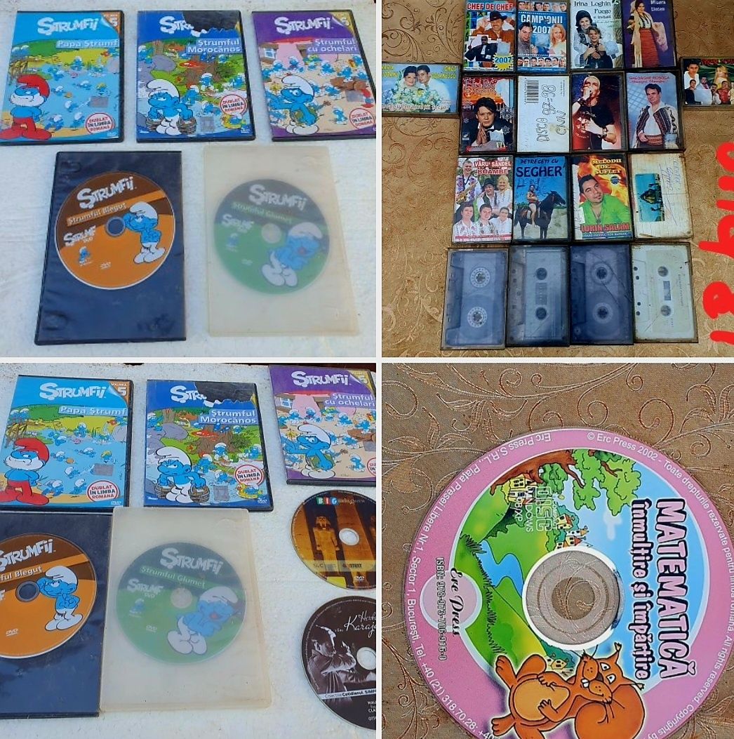 Dvd cu Ștrumfii (5 buc.) + casete audio vechi