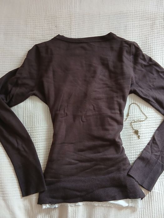 V neck кафяв Y2k пуловер