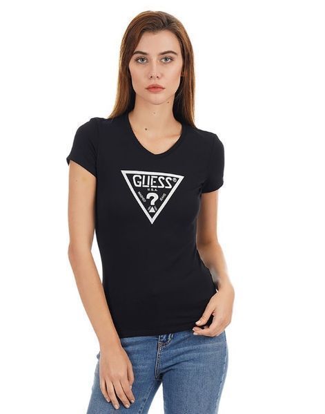 ПРОМО GUESS- М -Оригинална дамска черна тениска с лого