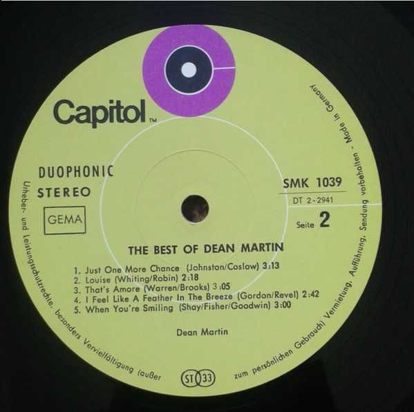 Пластинка винил Dean Martin – The Best Of Dean Martin